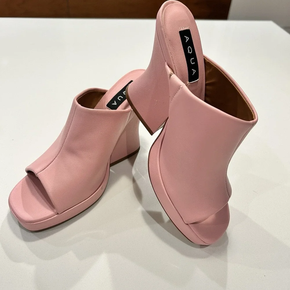 Aqua Dani Platform Barbie Indie Club Sleaze High Heel Mule Sandal Shoe Pink 7M